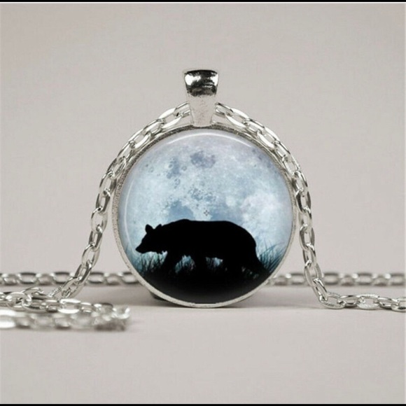 Pretty Black bear glass cabochon necklace - Picture 1 of 4